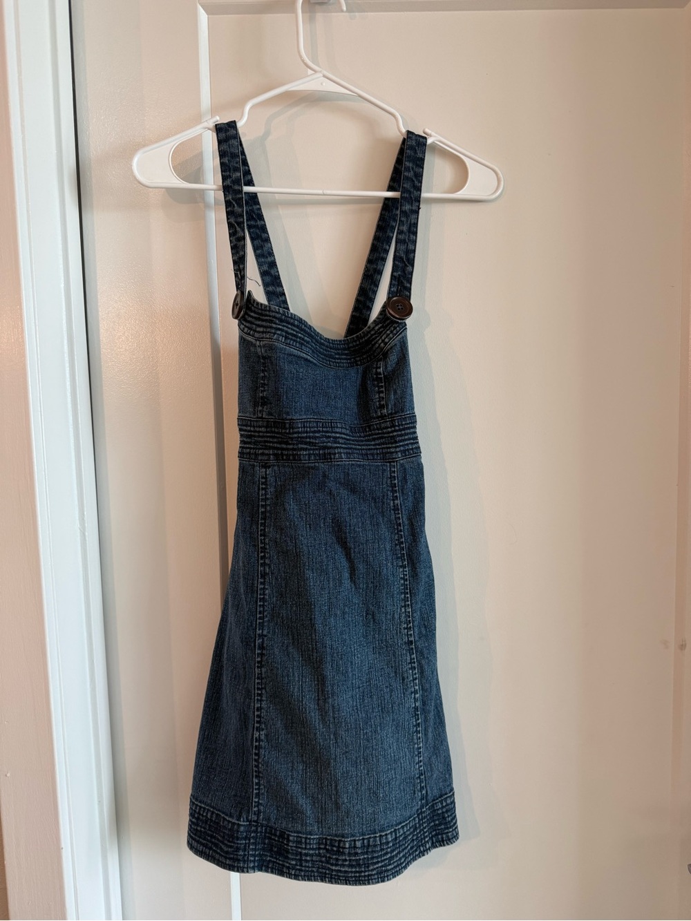 Women’s Denim Mini Dress Cross back and Black Buttons